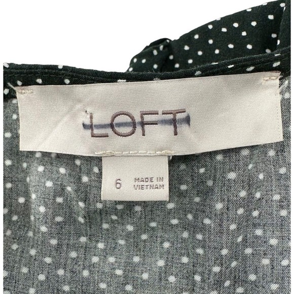 Loft Dress Size 6 Green White Polka Dot Mini Tie Faux Wrap Short Sleeve Casual - Picture 6 of 7